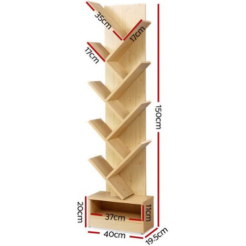 Artiss 9 Tier Tree Bookshelf Display Shelf Book Storage Rack Bookcase - Natural