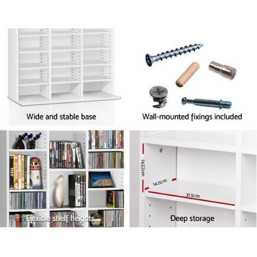 Artiss Adjustable CD DVD Storage Stand Unit Bookcase Display Shelf Rack - White