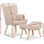 Artiss Armchair Lounge Chair Fabric Sofa Accent Chairs and Ottoman - Beige