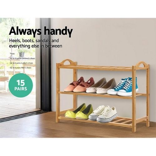 Artiss Bamboo Shoe Rack 3 Tiers Storage Organiser Wooden Shelf Stand Shelves
