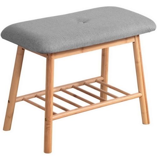 Artiss Bamboo Shoe Rack Wooden Seat Bench Grey Chair Shoes Organiser Shelf Stool