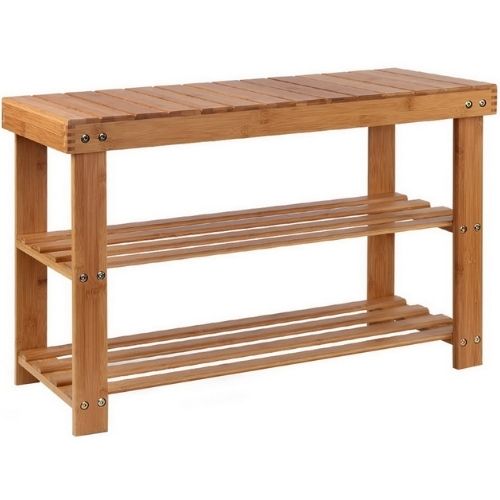 Artiss Bamboo Shoe Rack Wooden Seat Bench Organiser Shelf Shelves Stool 3-Tier