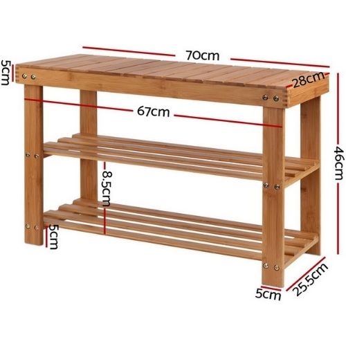 Artiss Bamboo Shoe Rack Wooden Seat Bench Organiser Shelf Shelves Stool 3-Tier