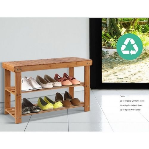 Artiss Bamboo Shoe Rack Wooden Seat Bench Organiser Shelf Shelves Stool 3-Tier