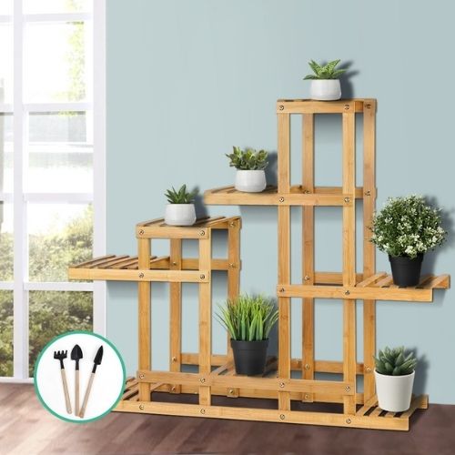 Artiss Bamboo Wooden Plant Stand Garden Planter Flower Pots Stand Shelf