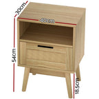 Artiss Bedside Table Drawer Rattan Side Tables Wooden Nightstand Storage Cabinet