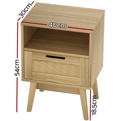 Artiss Bedside Table Drawer Rattan Side Tables Wooden Nightstand Storage Cabinet