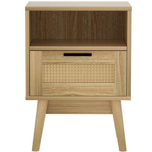 Artiss Bedside Table Drawer Rattan Side Tables Wooden Nightstand Storage Cabinet