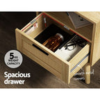 Artiss Bedside Table Drawer Rattan Side Tables Wooden Nightstand Storage Cabinet