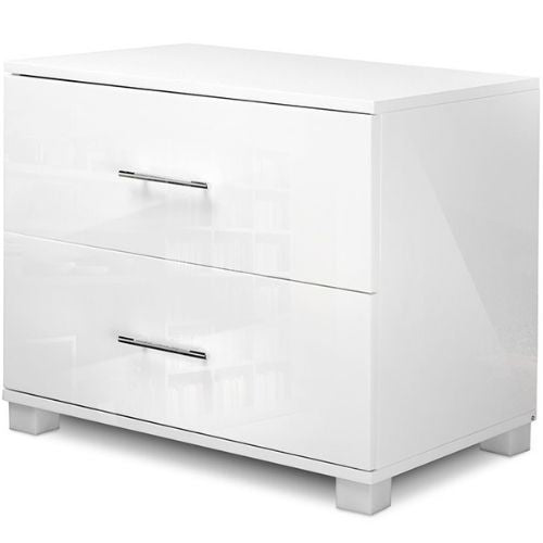 Artiss Bedside Table High Gloss Nightstand Cabinet With Two Drawers - White