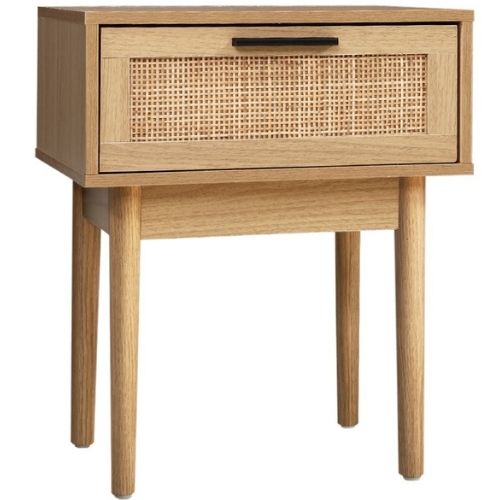 Artiss Bedside Table Nightstand Side Tables 1 Drawer Rattan Wood Storage Cabinet