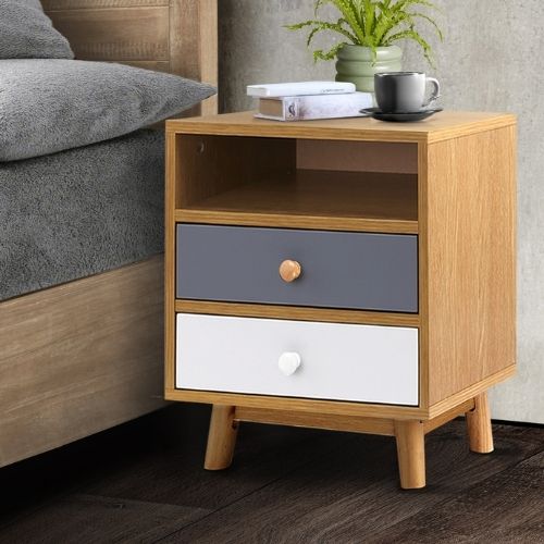 Artiss Bedside Table Nightstand Side Tables 2 Drawers Bedroom Wooden Lamp Shelf