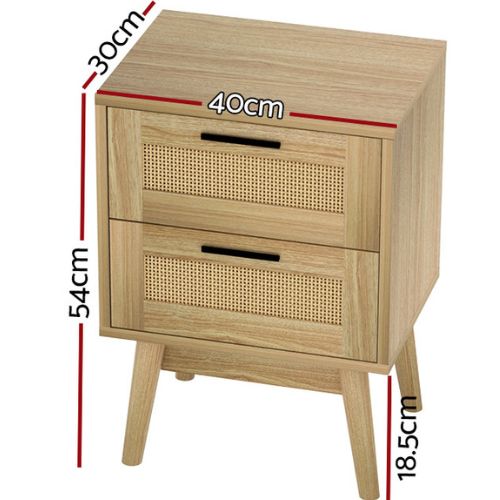 Artiss Bedside Tables Rattan 2 Drawers Side Table Nightstand Storage Cabinet