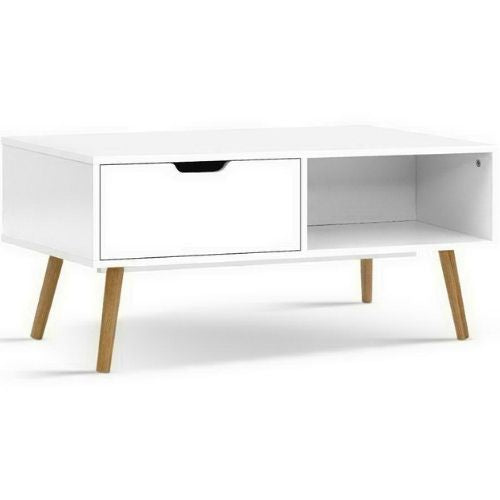 Artiss Coffee Table w/ Storage Drawer Open Shelf Scandinavian Wooden Legs, White