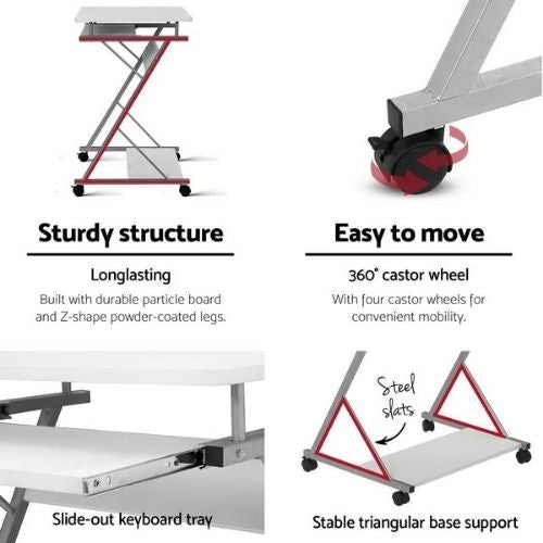 Artiss Computer Desk Metal Pull Out Keyboard Tray Office Workstation Table White