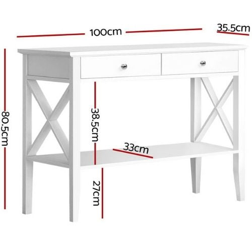Artiss Console Table Hall Side Entry Desk Display Furniture W/ 2 Drawers, White