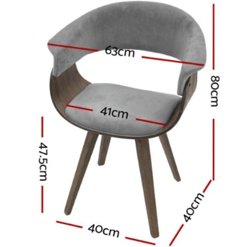 Artiss Dining Chairs Fabric Bentwood Velvet Chair Kitchen Timber Wood Retro Grey