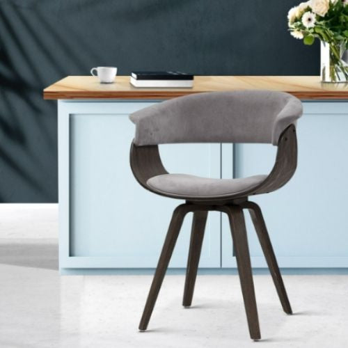 Artiss Dining Chairs Fabric Bentwood Velvet Chair Kitchen Timber Wood Retro Grey