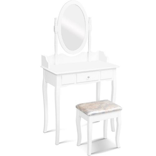 Artiss Dressing Table Makeup Vanity Desk With Stool & Rotating Mirror - White