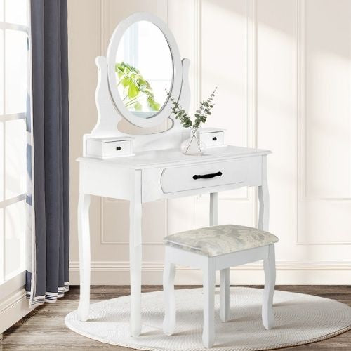 Artiss Dressing Table & Stool Makeup Mirror Desk Drawer Jewellery Cabinet, White