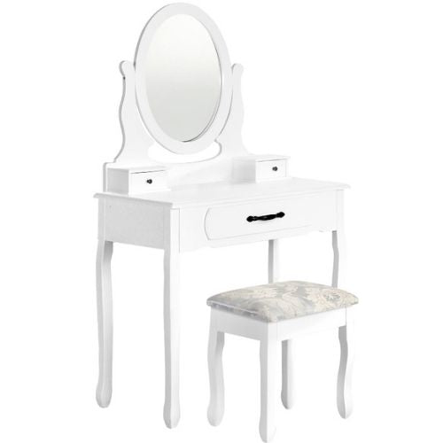 Artiss Dressing Table & Stool Makeup Mirror Desk Drawer Jewellery Cabinet, White