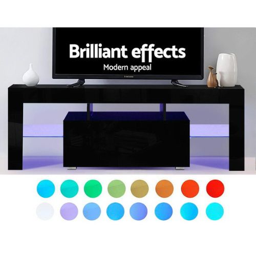 Artiss Entertainment Unit TV Cabinet Stand with RGB LED Light 130cm Gloss Black