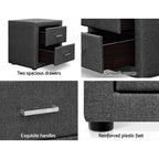 Artiss Fabric Bedside Table W/ 2 Drawers Nightstand Lamp Sofa Side Tables - Grey