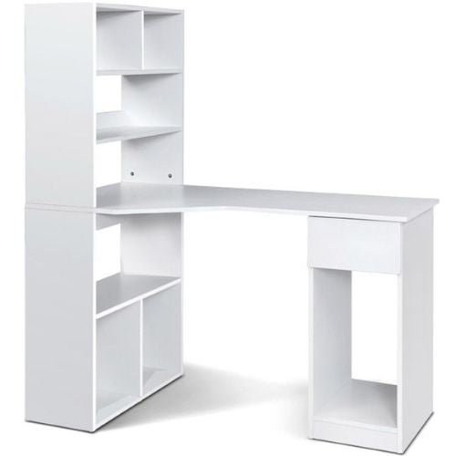 Artiss Home Office Computer Workstation Desk Study Table Corner Shelf - White