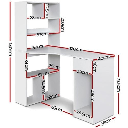 Artiss Home Office Computer Workstation Desk Study Table Corner Shelf - White
