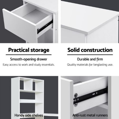 Artiss Home Office Computer Workstation Desk Study Table Corner Shelf - White