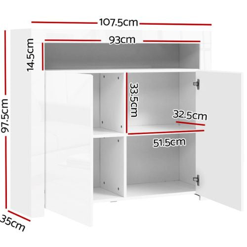 Artiss LED Buffet Sideboard High Gloss 2 Doors Storage Cabinet Cupboard - White