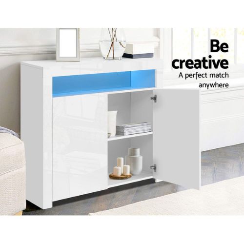 Artiss LED Buffet Sideboard High Gloss 2 Doors Storage Cabinet Cupboard - White