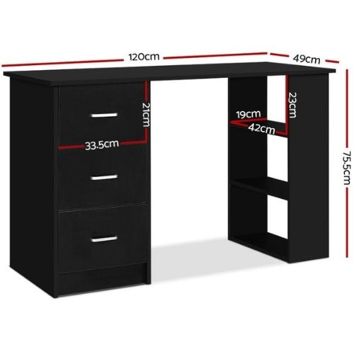 Artiss Office Computer Desk Student Study Table Workstation w/ 3 Drawers - Black