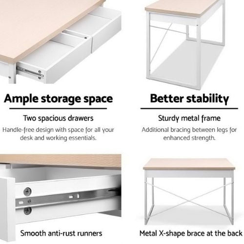 Artiss Office Computer Desk Wooden Drawers Metal Home Gaming Study Table - White
