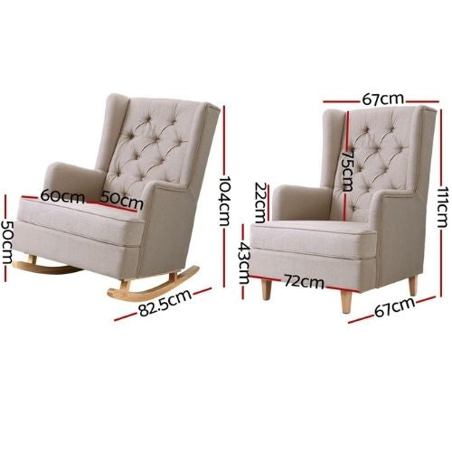 Artiss Rocking Armchair Feedining Chair Fabric Armchairs Lounge Recliner - Beige
