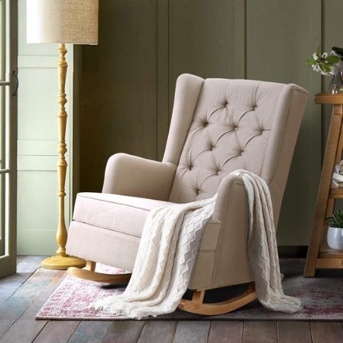 Artiss Rocking Armchair Feedining Chair Fabric Armchairs Lounge Recliner - Beige
