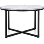 Artiss Round Coffee Table with Marble Finish Tabletop & Black Steel Base 70X70CM