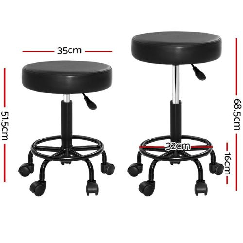Artiss Round Salon Stool Barber Hair Dress Chair PU Swivel Hydraulic Lift, Black