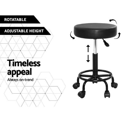 Artiss Round Salon Stool Barber Hair Dress Chair PU Swivel Hydraulic Lift, Black