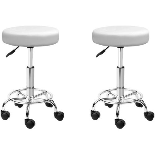 Artiss Round Salon Stool Swivel Barber Dress Chair White Hydraulic Lift Set of 2