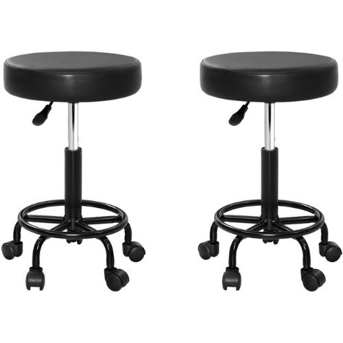 Artiss Round Salon Stool Swivel Chair Stools Black Hydraulic Lift Bar Set of 2
