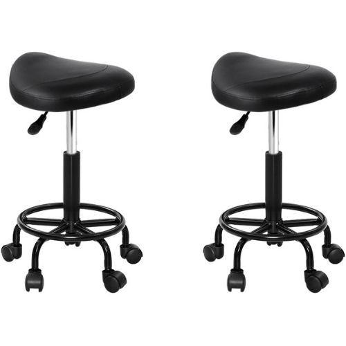 Artiss Saddle Salon Stool PU Leather Swivel Black Chairs Hydraulic Lift Set of 2
