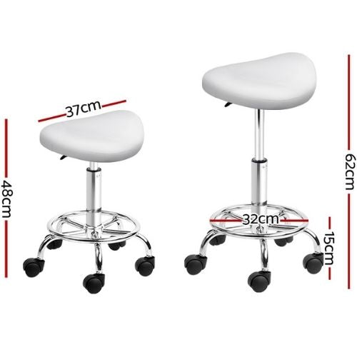 Artiss Saddle Salon Stool PU Leather Swivel Chair White Hydraulic Lift Set of 2