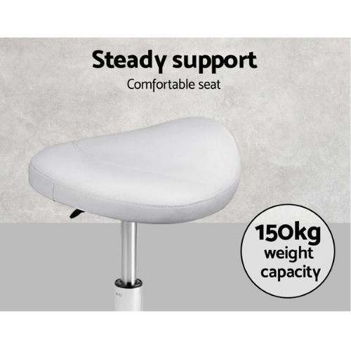 Artiss Saddle Salon Stool PU Leather Swivel Chair White Hydraulic Lift Set of 2