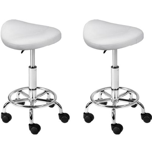 Artiss Saddle Salon Stool PU Leather Swivel Chair White Hydraulic Lift Set of 2