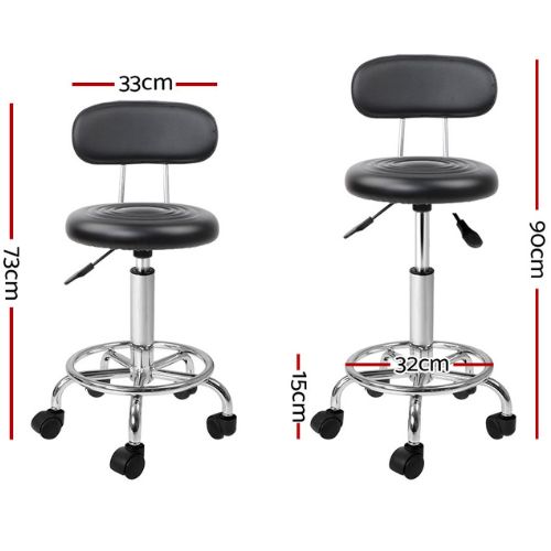 Artiss Salon Stool Round Swivel Chair Backrest Hairdressing Hydraulic Lift Black