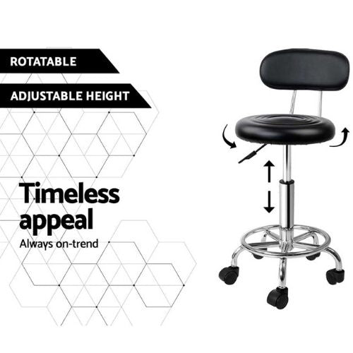 Artiss Salon Stool Round Swivel Chair Backrest Hairdressing Hydraulic Lift Black