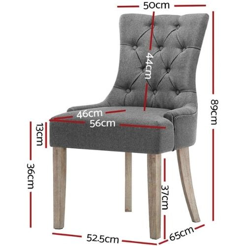 Artiss Set of 2 Dining Chair Cayes French Provincial Chairs Wooden Fabric - Grey