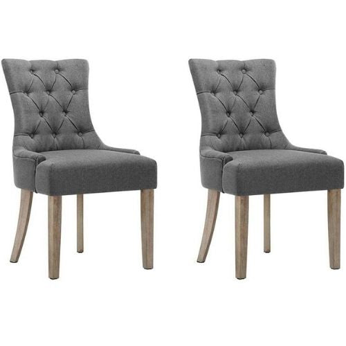Artiss Set of 2 Dining Chair Cayes French Provincial Chairs Wooden Fabric - Grey