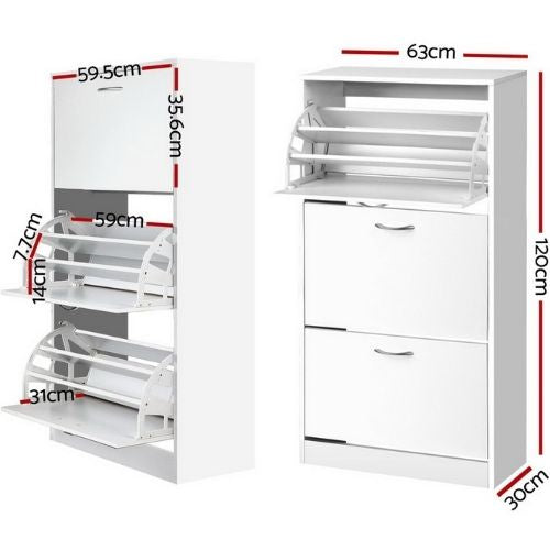 Artiss Shoe Cabinet 3 Tier Storage Rack Drawer Shoes Organiser 36 Pairs - White